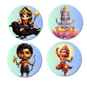 Shani Dev, Brahma, Ram, Hanuman Fridge Magnets 4 Piece Set | 3 Inch Round Wall Fridge Decor (F23221) Shani Dev, Brahma, Ram, Hanuman Fridge Magnets 4 Piece Set | 3 Inch Round Wall Fridge Decor (F23221)