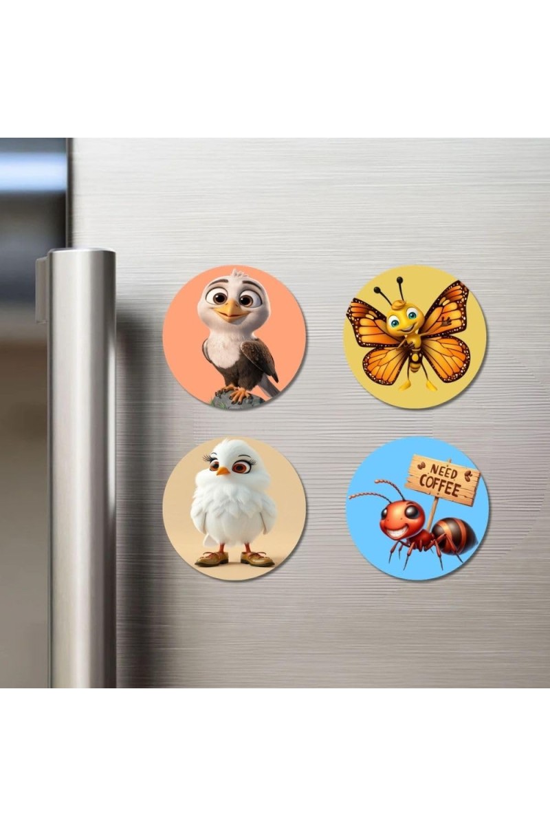 Eagle, Butterfly, Bird, and Ant. Fridge Magnets 4 Piece Set | 3 Inch Round Wall Fridge Decor (F23014)