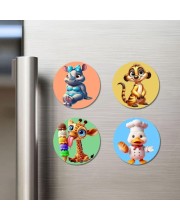 Rhino, Meerkat, Giraffe, and Duck. Fridge Magnets 4 Piece Set | 3 Inch Round Wall Fridge Decor (F22955)