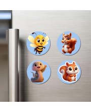 Bee, Squirrel, Seal, and Squirrel. Fridge Magnets 4 Piece Set | 3 Inch Round Wall Fridge Decor (F23108)