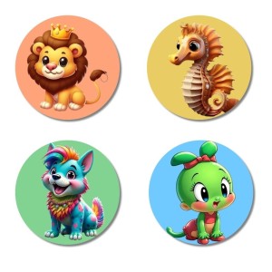 Deer, Elephant, Giraffe, and Rhino. Fridge Magnets 4 Piece Set | 3 Inch Round Wall Fridge Decor (F22966)