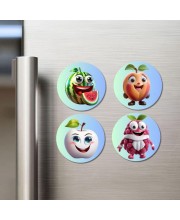 Pear, Brinjal, Onion, Lettuce Fridge Magnets 4 Piece Set | 3 Inch Round Wall Fridge Decor (F23334)