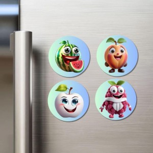 Pear, Brinjal, Onion, Lettuce Fridge Magnets 4 Piece Set | 3 Inch Round Wall Fridge Decor (F23334)