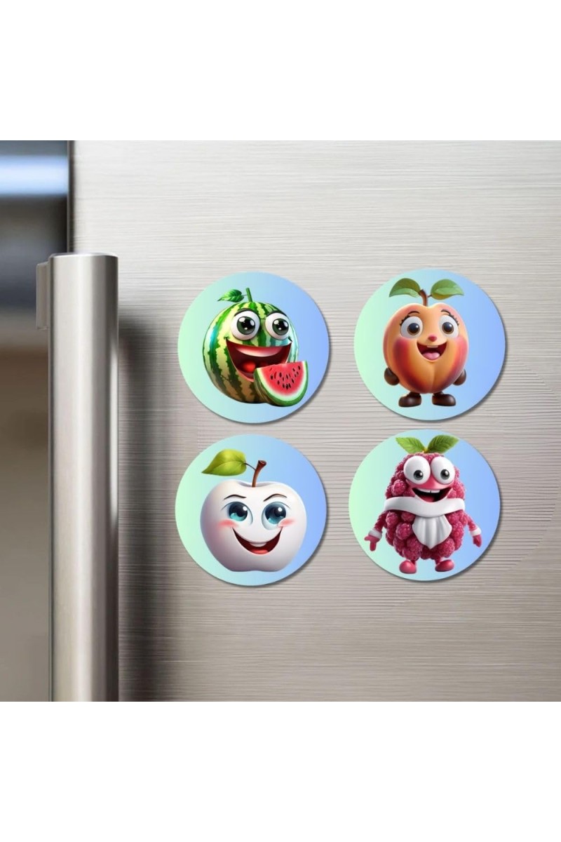 Pear, Brinjal, Onion, Lettuce Fridge Magnets 4 Piece Set | 3 Inch Round Wall Fridge Decor (F23334)