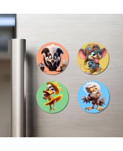 Skunk, Mouse, Duck, and Eagle. Fridge Magnets 4 Piece Set | 3 Inch Round Wall Fridge Decor (F22988)