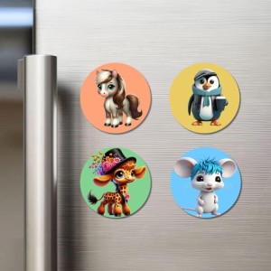 Pony, Penguin, Giraffe, and Mouse. Fridge Magnets 4 Piece Set | 3 Inch Round Wall Fridge Decor (F23049) Pony, Penguin, Giraffe, and Mouse. Fridge Magnets 4 Piece Set | 3 Inch Round Wall Fridge Decor (F23049)