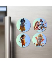 Krishna, Parvati, Shiva, Rama, and Ganesha. Fridge Magnets 4 Piece Set | 3 Inch Round Wall Fridge Decor (F22767)
