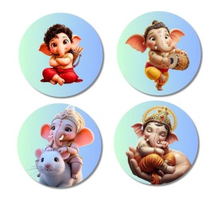 Hanuman, Ganesha, Rama, and Krishna. Fridge Magnets 4 Piece Set | 3 Inch Round Wall Fridge Decor (F23205)