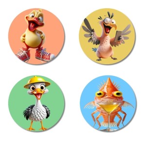Duck, Eagle, Stork, and Fish. Fridge Magnets 4 Piece Set | 3 Inch Round Wall Fridge Decor (F22990) Duck, Eagle, Stork, and Fish. Fridge Magnets 4 Piece Set | 3 Inch Round Wall Fridge Decor (F22990)