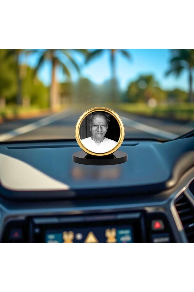Car Desk/Table Top Nisargdatta Maharaj Metal Golden Photo Stand 2x2 Inches, Compact & Stylish Spiritual Display for Car, Home & Office (Pack of 1) (F18553)