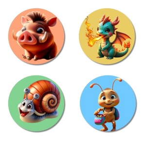Wild Boar, Dragon, Snail, and Bee. Fridge Magnets 4 Piece Set | 3 Inch Round Wall Fridge Decor (F22958) Wild Boar, Dragon, Snail, and Bee. Fridge Magnets 4 Piece Set | 3 Inch Round Wall Fridge Decor (F22958)