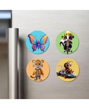 Butterfly, Skunk, Tiger, and Bee. Fridge Magnets 4 Piece Set | 3 Inch Round Wall Fridge Decor (F22945)