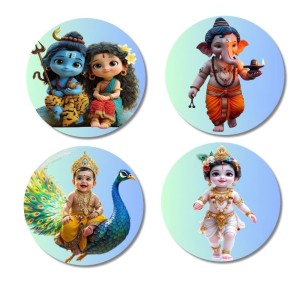 Shiva, Shakti, Ganesha, Kartikeya, and Krishna. Fridge Magnets 4 Piece Set | 3 Inch Round Wall Fridge Decor (F23197) Shiva, Shakti, Ganesha, Kartikeya, and Krishna. Fridge Magnets 4 Piece Set | 3 Inch Round Wall Fridge Decor (F23197)