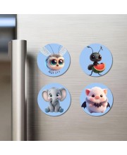 Bee,ant,Elephant,Hamster Fridge Magnets 4 Piece Set | 3 Inch Round Wall Fridge Decor (F23151)