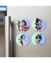 Krishna, Radha, and Rama. Fridge Magnets 4 Piece Set | 3 Inch Round Wall Fridge Decor (F22805)