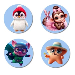Penguin, Monkey, Pig, and Starfish. Fridge Magnets 4 Piece Set | 3 Inch Round Wall Fridge Decor (F23138) Penguin, Monkey, Pig, and Starfish. Fridge Magnets 4 Piece Set | 3 Inch Round Wall Fridge Decor (F23138)