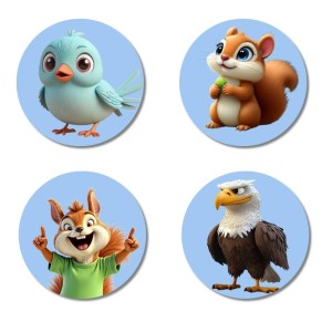 Bird, Squirrel, Chipmunk, and Eagle. Fridge Magnets 4 Piece Set | 3 Inch Round Wall Fridge Decor (F23061)
