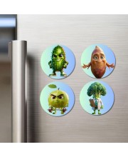 Cucumber, Sweet Potato, Guava, Broccoli Fridge Magnets 4 Piece Set | 3 Inch Round Wall Fridge Decor (F23335)