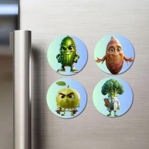 Cucumber, Sweet Potato, Guava, Broccoli Fridge Magnets 4 Piece Set | 3 Inch Round Wall Fridge Decor (F23335)