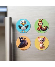 Seagull, Ant, Pigeon, and Mouse. Fridge Magnets 4 Piece Set | 3 Inch Round Wall Fridge Decor (F22920)
