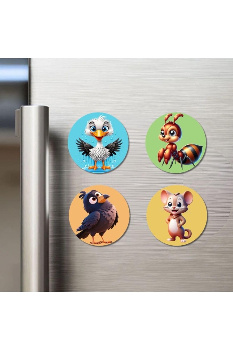 Seagull, Ant, Pigeon, and Mouse. Fridge Magnets 4 Piece Set | 3 Inch Round Wall Fridge Decor (F22920)