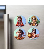 Krishna, Shiva, Ganesha, and Rama. Fridge Magnets 4 Piece Set | 3 Inch Round Wall Fridge Decor (F22821)
