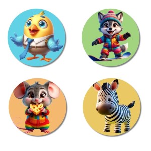 Chick, Wolf, Mouse, and Zebra. Fridge Magnets 4 Piece Set | 3 Inch Round Wall Fridge Decor (F22933) Chick, Wolf, Mouse, and Zebra. Fridge Magnets 4 Piece Set | 3 Inch Round Wall Fridge Decor (F22933)