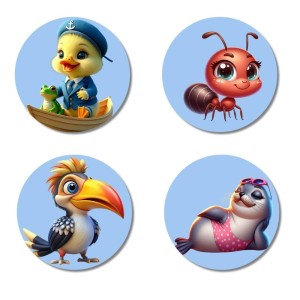 Bird, Flamingo, Pelican, and Peacock. Fridge Magnets 4 Piece Set | 3 Inch Round Wall Fridge Decor (F23086)