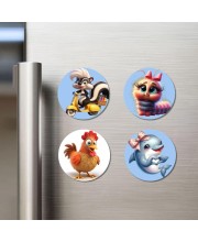 Dolphin,Roster Fridge Magnets 4 Piece Set | 3 Inch Round Wall Fridge Decor (F23150)