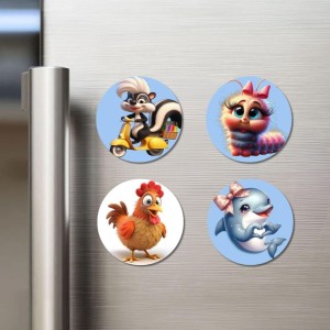 Dolphin,Roster Fridge Magnets 4 Piece Set | 3 Inch Round Wall Fridge Decor (F23150) Dolphin,Roster Fridge Magnets 4 Piece Set | 3 Inch Round Wall Fridge Decor (F23150)