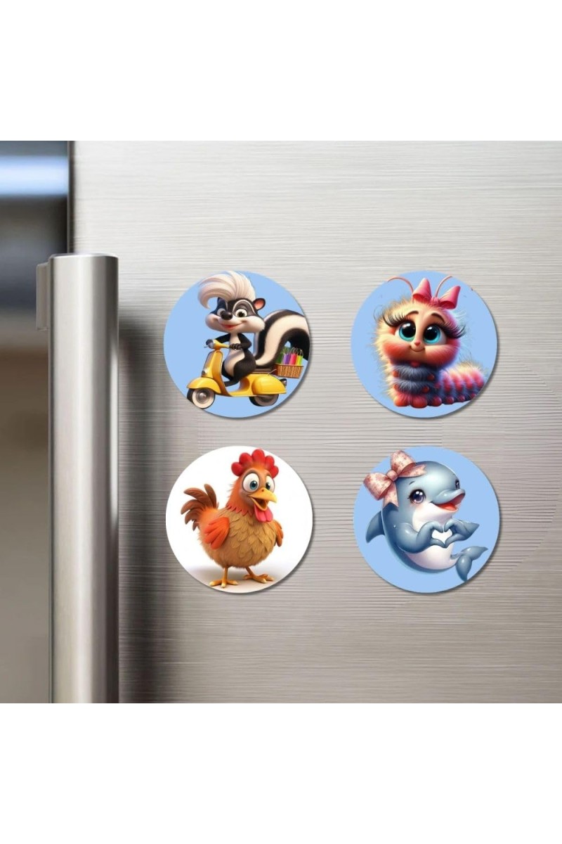 Dolphin,Roster Fridge Magnets 4 Piece Set | 3 Inch Round Wall Fridge Decor (F23150)