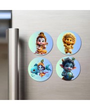 Hanuman, Matsya (Vishnu), Krishna Fridge Magnets 4 Piece Set | 3 Inch Round Wall Fridge Decor (F23257)