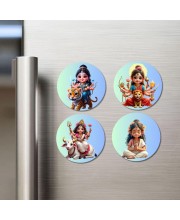 Durga, Mahagauri, and Parvati. Fridge Magnets 4 Piece Set | 3 Inch Round Wall Fridge Decor (F23209)