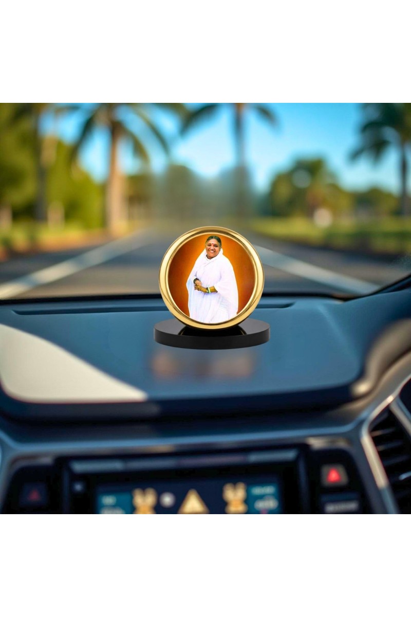 Car Desk/Table Top MATA Amritanandamayi Metal Golden Photo Stand 2x2 Inches, Compact & Stylish Spiritual Display for Car, Home & Office (Pack of 1) (F18542)