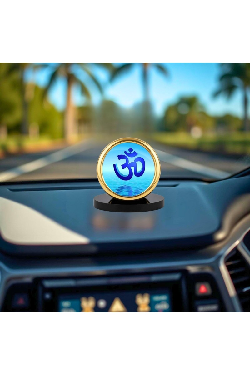 Car Desk/Table Top Om Symbol Metal Golden Photo Stand 2x2 Inches, Compact & Stylish Spiritual Display for Car, Home & Office (Pack of 1) (F18667)