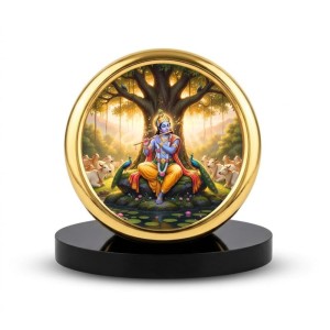 Car Desk/Table Top Lord Krishna Metal Golden Photo Stand 2x2 Inches, Compact & Stylish Spiritual Display for Car, Home & Office (Pack of 1) (F18581)