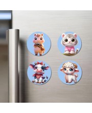 Horse, White Tiger, Calf, Lamb Fridge Magnets 4 Piece Set | 3 Inch Round Wall Fridge Decor (F23159)
