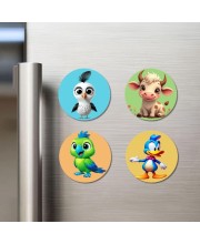 Goat, Parrot, Duck and Penguin Fridge Magnets 4 Piece Set | 3 Inch Round Wall Fridge Decor (F22892)