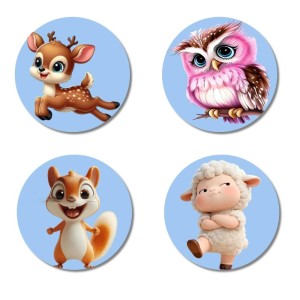 Deer, Owl, Squirrel, and Sheep. Fridge Magnets 4 Piece Set | 3 Inch Round Wall Fridge Decor (F23101) Deer, Owl, Squirrel, and Sheep. Fridge Magnets 4 Piece Set | 3 Inch Round Wall Fridge Decor (F23101)
