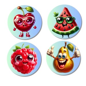 Cherry, Watermelon, Raspberry, Pear Fridge Magnets 4 Piece Set | 3 Inch Round Wall Fridge Decor (F23269)