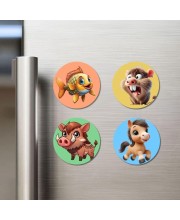 Fish, Rat, Boar, and Horse. Fridge Magnets 4 Piece Set | 3 Inch Round Wall Fridge Decor (F23007)