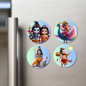Shiva-Parvati, Ganesha, Shiva, Hanuman Fridge Magnets 4 Piece Set | 3 Inch Round Wall Fridge Decor (F23179) Shiva-Parvati, Ganesha, Shiva, Hanuman Fridge Magnets 4 Piece Set | 3 Inch Round Wall Fridge Decor (F23179)