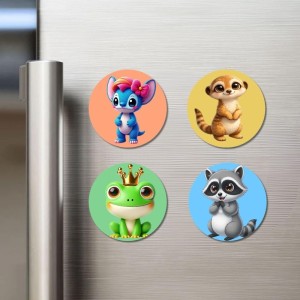 Alien, Meerkat, Frog, and Raccoon. Fridge Magnets 4 Piece Set | 3 Inch Round Wall Fridge Decor (F22964) Alien, Meerkat, Frog, and Raccoon. Fridge Magnets 4 Piece Set | 3 Inch Round Wall Fridge Decor (F22964)