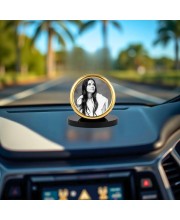 Car Desk/Table Top Anandamayi Maa Metal Golden Photo Stand 2x2 Inches, Compact & Stylish Spiritual Display for Car, Home & Office (Pack of 1) (F18546)