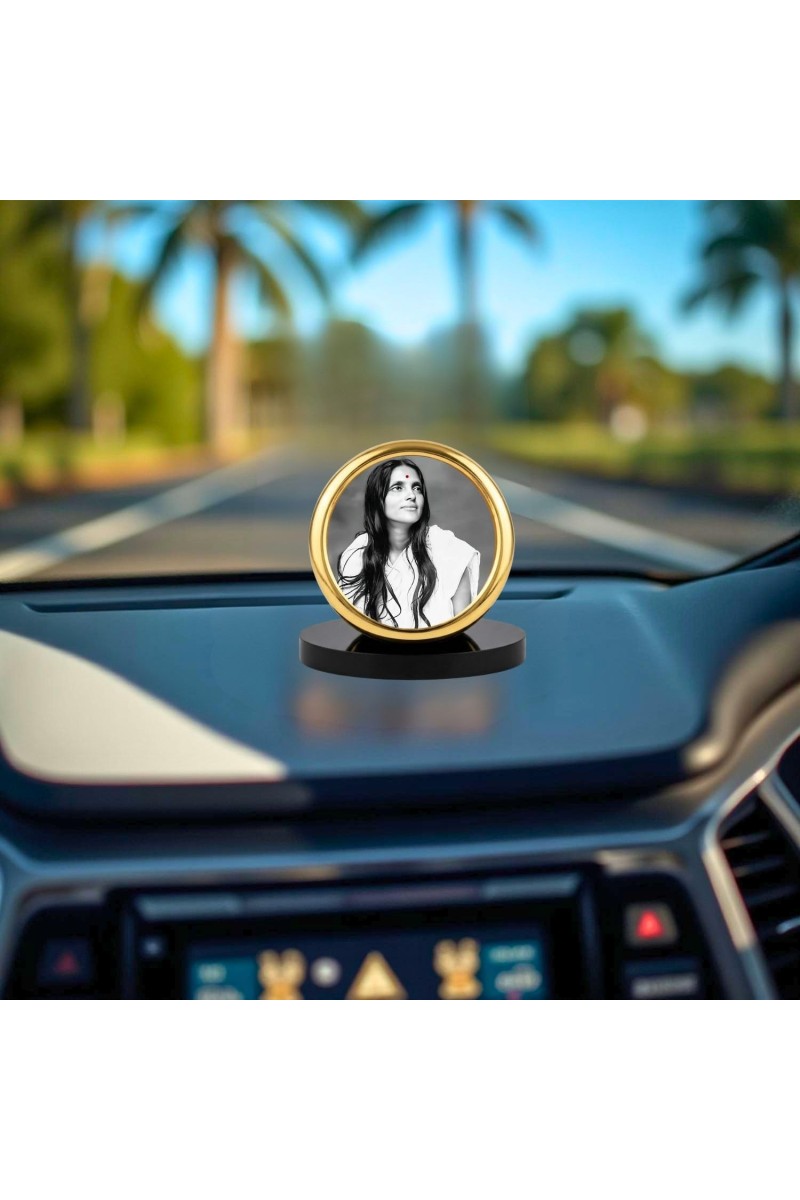 Car Desk/Table Top Anandamayi Maa Metal Golden Photo Stand 2x2 Inches, Compact & Stylish Spiritual Display for Car, Home & Office (Pack of 1) (F18546)