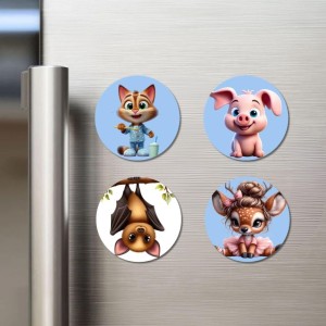 Cat, Pig, Bat, and Deer. Fridge Magnets 4 Piece Set | 3 Inch Round Wall Fridge Decor (F23073) Cat, Pig, Bat, and Deer. Fridge Magnets 4 Piece Set | 3 Inch Round Wall Fridge Decor (F23073)