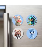 Mouse, Peacock, Pig, and Llama. Fridge Magnets 4 Piece Set | 3 Inch Round Wall Fridge Decor (F23143)