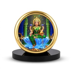Car Desk/Table Top Goddess Lakshmi Metal Golden Photo Stand 2x2 Inches, Compact & Stylish Spiritual Display for Car, Home & Office (Pack of 1) (F18933)