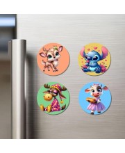 Deer, Alien, Moose, and Cow. Fridge Magnets 4 Piece Set | 3 Inch Round Wall Fridge Decor (F22951)