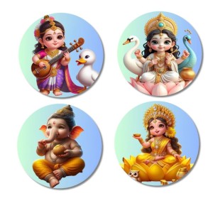 Saraswati, Ganesha, and Lakshmi. Fridge Magnets 4 Piece Set | 3 Inch Round Wall Fridge Decor (F22781) Saraswati, Ganesha, and Lakshmi. Fridge Magnets 4 Piece Set | 3 Inch Round Wall Fridge Decor (F22781)
